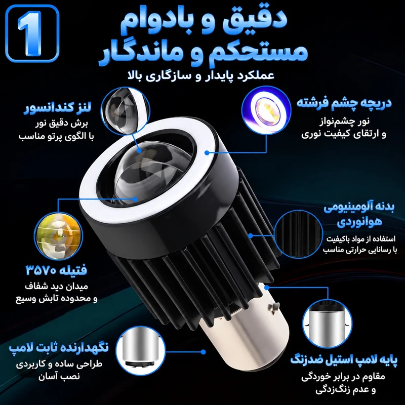 چراغ جلو هدلایت موتور سیکلت مدل دیلایت دار کد BA20D