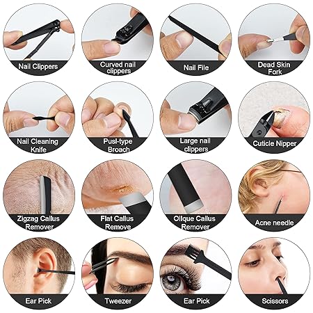 ست مانیکور پدیکور ۱۶ تکه حرفه‌ای مناسب ناخن و صورت 