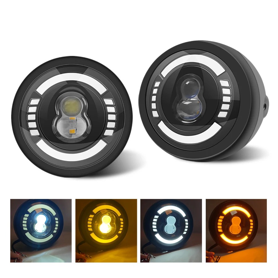 چراغ جلو موتور سیکلت دیلایت و راهنما دار مدل LED LENS