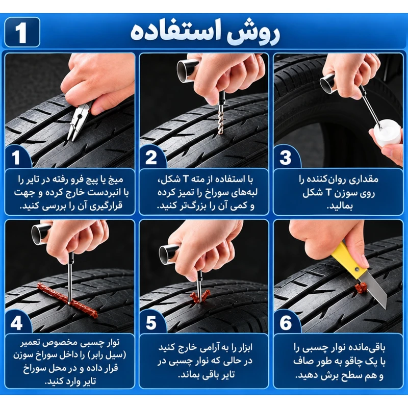 کیت پنچرگیری لاستیک خودرو مدل Tire Repair Kit مجموعه 51 عددی