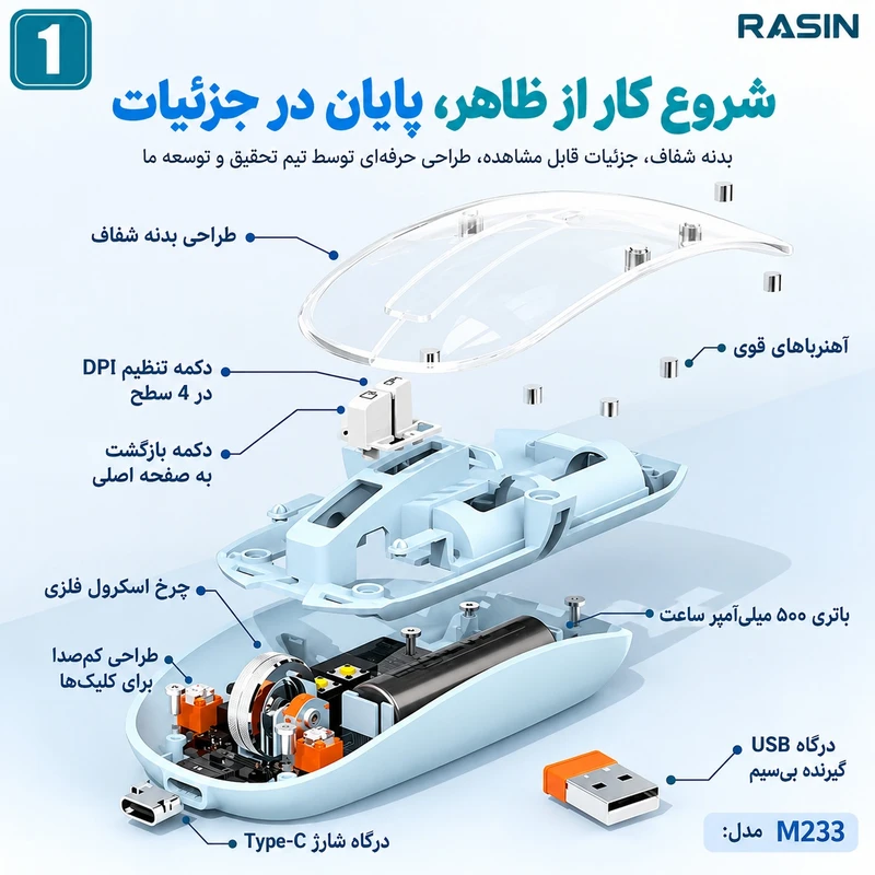 ماوس بی سیم راسین مدل BT+2.4GH