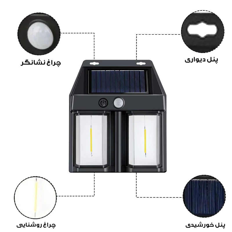 چراغ دیواری خورشیدی مدل سنسوردار کد BK618-2