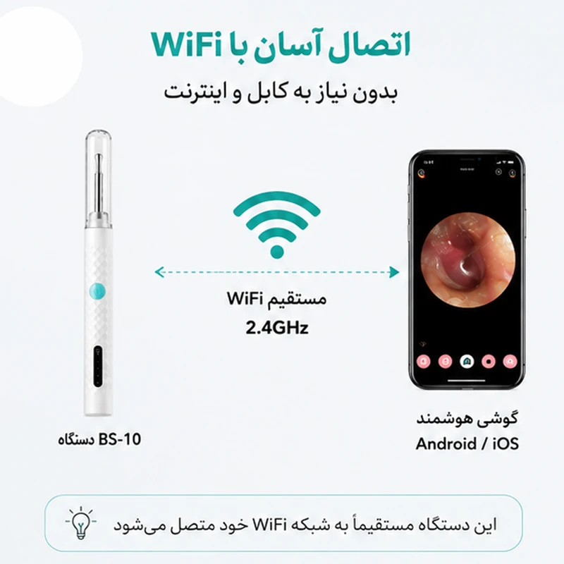 گوش پاک کن هوشمند بیسوتایم مدل برقی کد BS-10 با اتصال Wi-Fi و دوربین 1080P
