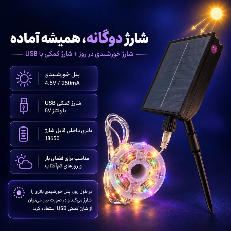 ریسه ال ای دی خورشیدی مدل RGB-5M به همراه ریموت کنترل