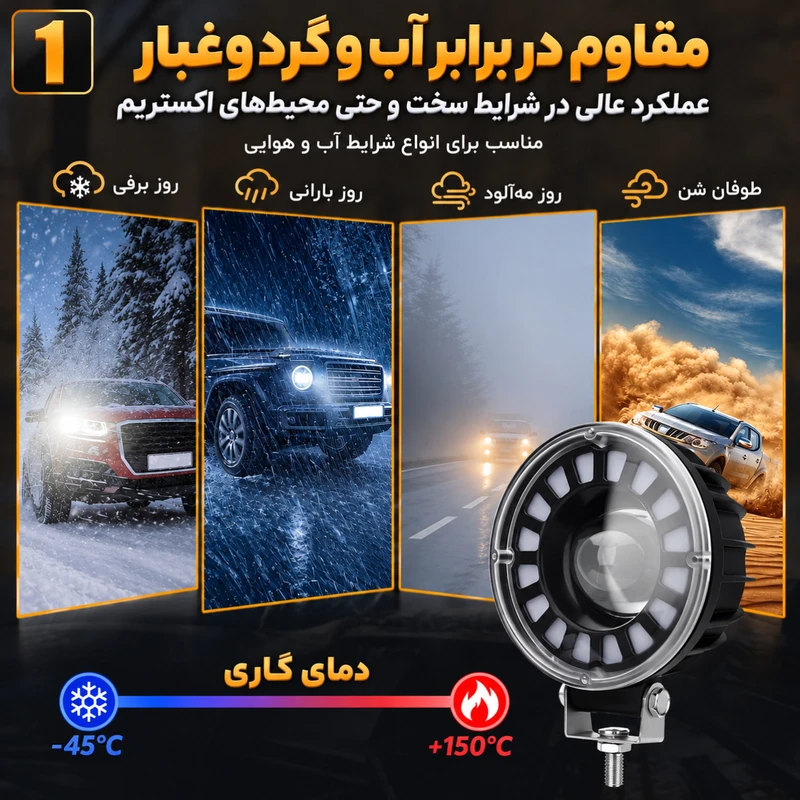 پرژکتور آفرودی خودرو و موتورسیکلت مدل دیلایت دار کد 90mm بسته دو عددی