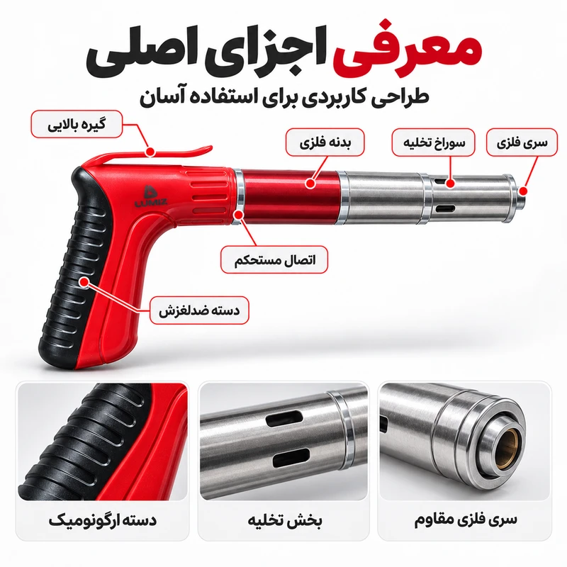 تفنگ میخ کوب دستی مدل عصایی کد LZ-GUN سایز 20-50 میلی متر