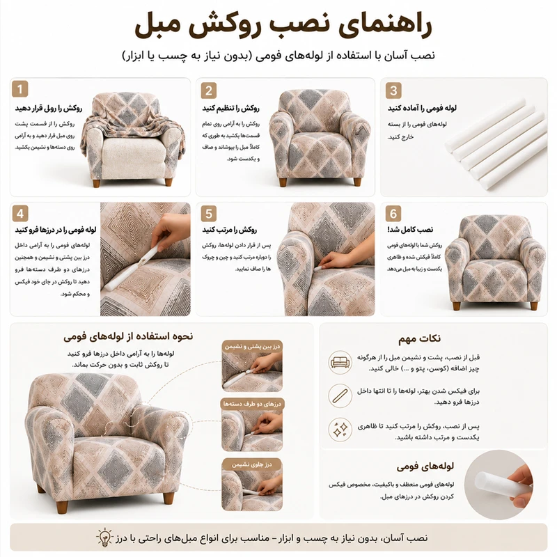 روکش مبل تک نفره مدل D-7 طرح هندسی مناسب عرض 90 تا 140 سانتی‌متر