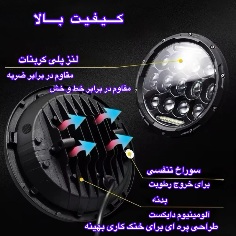 چراغ جلو خودرو مدل 7 اینچ بسته دو عددی